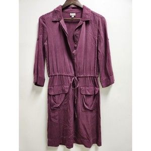 J Jill Womens 3/4 Sleeve Knee Length Dress Size XS Red Drawstring Waist Pockets